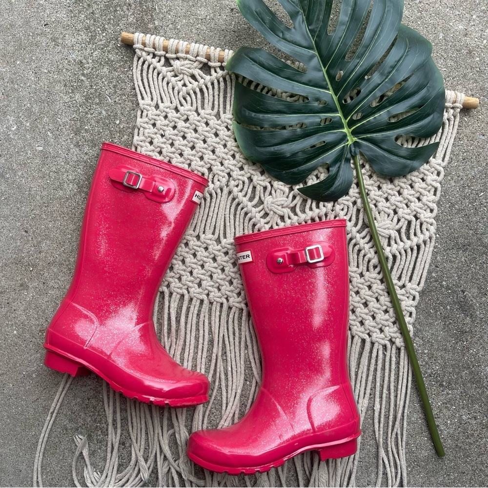 Kids Pink Glitter Hunter Rainboots - Girls Size 4